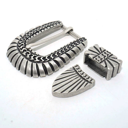 Solid Brass Antique Silver Plated Vintage Pin Buckle 3-Piece Set