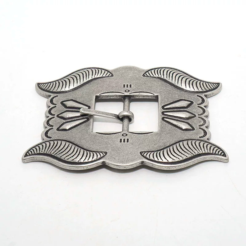 Solid Brass Silver Plated Vintage Patterned Pin Buckle