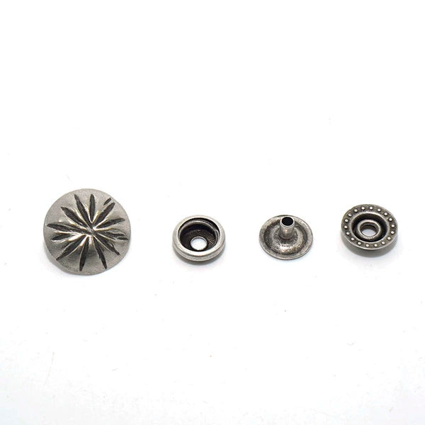 Solid Brass Antique Silver Plated Vintage Floral Snap Fastener
