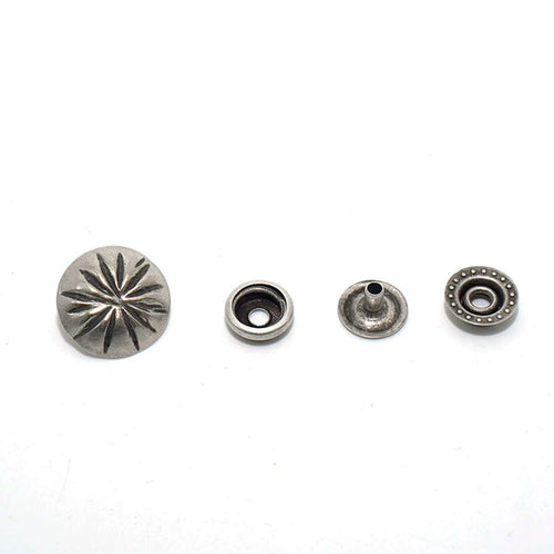 Solid Brass Antique Silver Plated Vintage Floral Snap Fastener