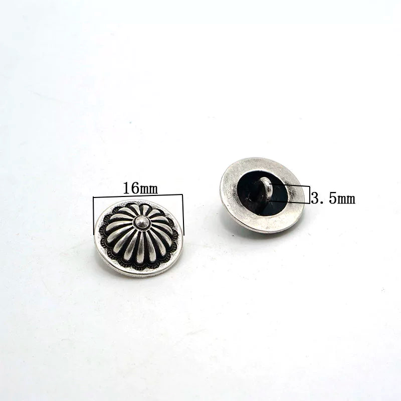 Solid Copper Decorative Button Patterned Chrysanthemum Buckle Luggage Leathercraft Hardware Plated Fine Antique Silver Luggage Garment Stitched Button Buckle
