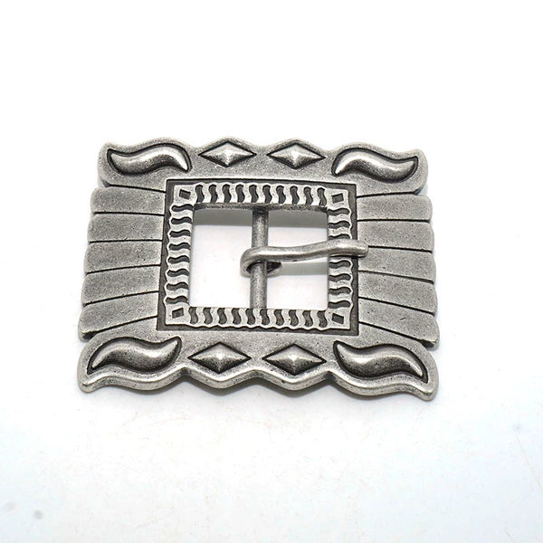 Solid Brass Antique Silver Plated Vintage Patterned Belt Buckle