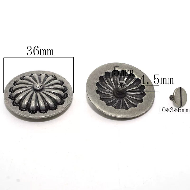 Solid Copper Antique Silver Plated Vintage Patterned Screw Button