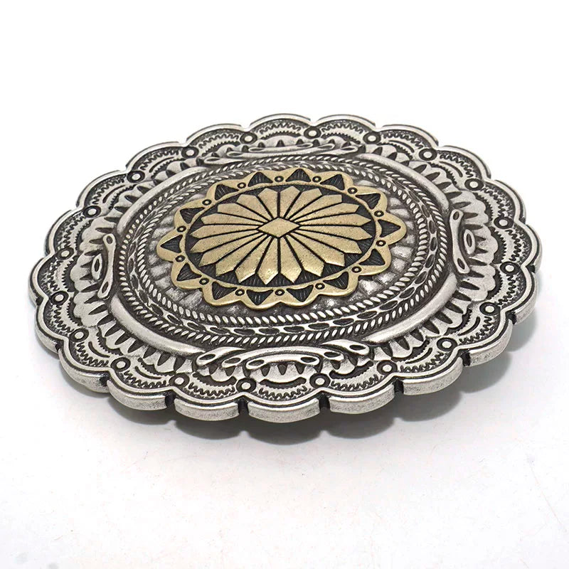 Solid Brass Antique Silver Plated Patterned Belt Buckle
