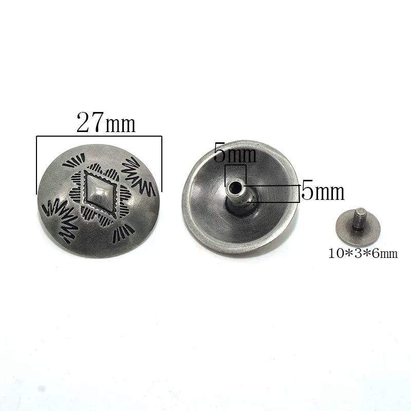 Solid Copper Antique Silver Plated Vintage Patterned Screw Button