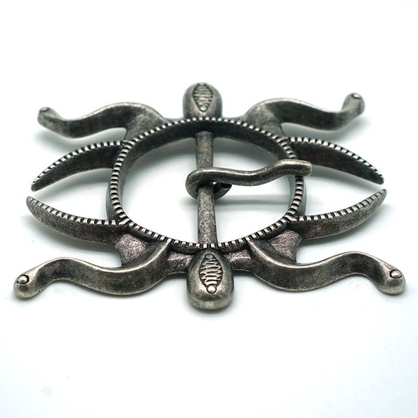 Solid Copper Silver Plated Patterned Belt Buckle for 38mm Strap