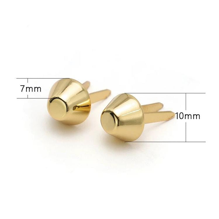 Close-up of gold bag foot stud with screw post
