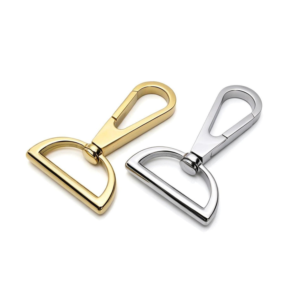 Swivel snap hook with spring gate and flat strap base